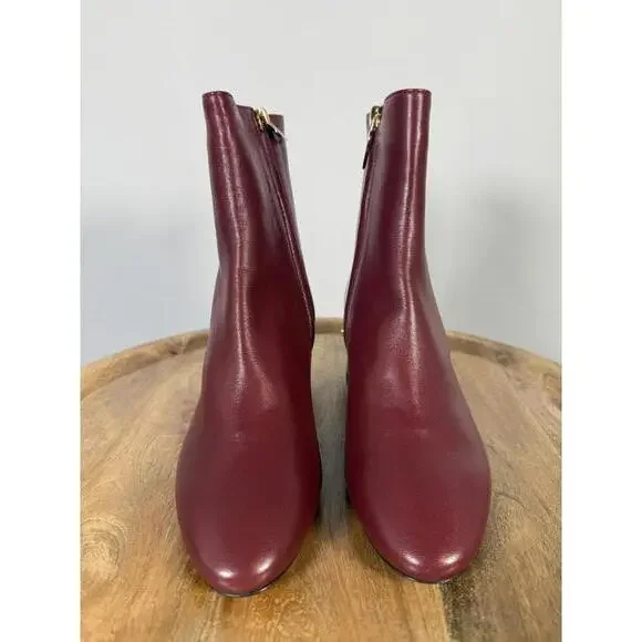 L’Autre Chose Burgundy Leather Ankle Boot Block Heel US 5 Made in Italy NWB - Picture 3 of 12